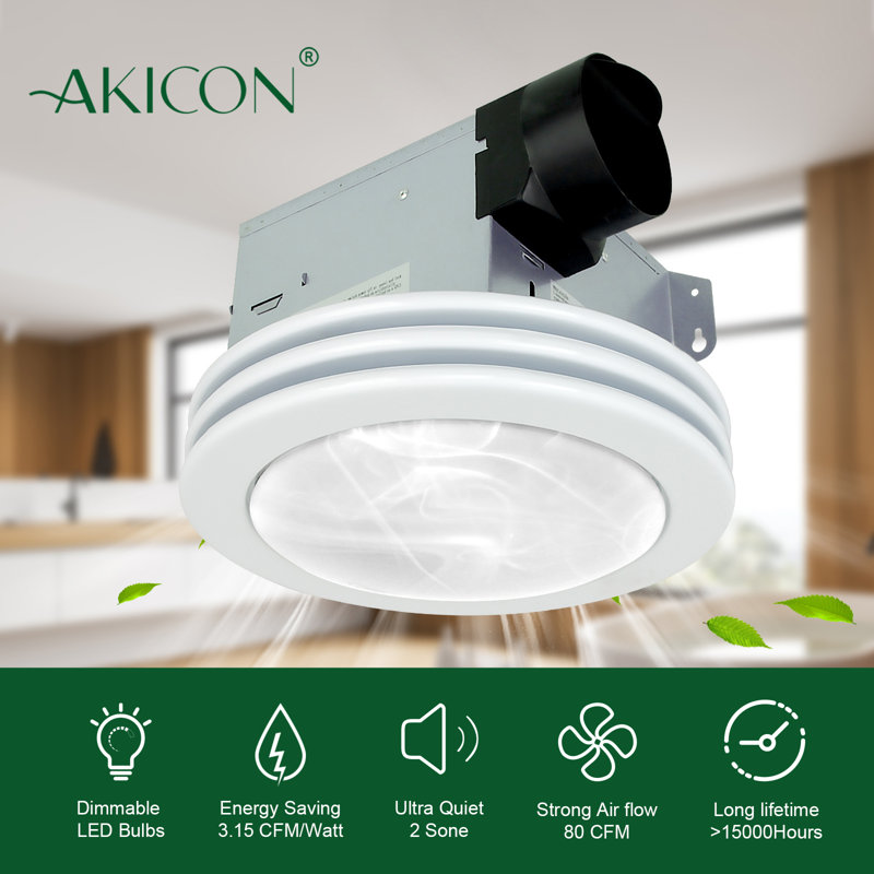 Satin White Round Bathroom Fan with LED Light