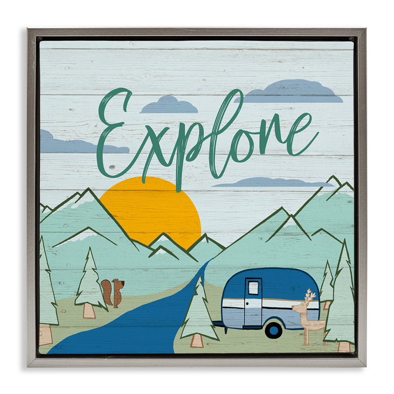 «Explore Rustic Adventure», art mural encadré flottant par Hugo Edwins, Cadre flottant gris lustré, H 25 po x l 25 po