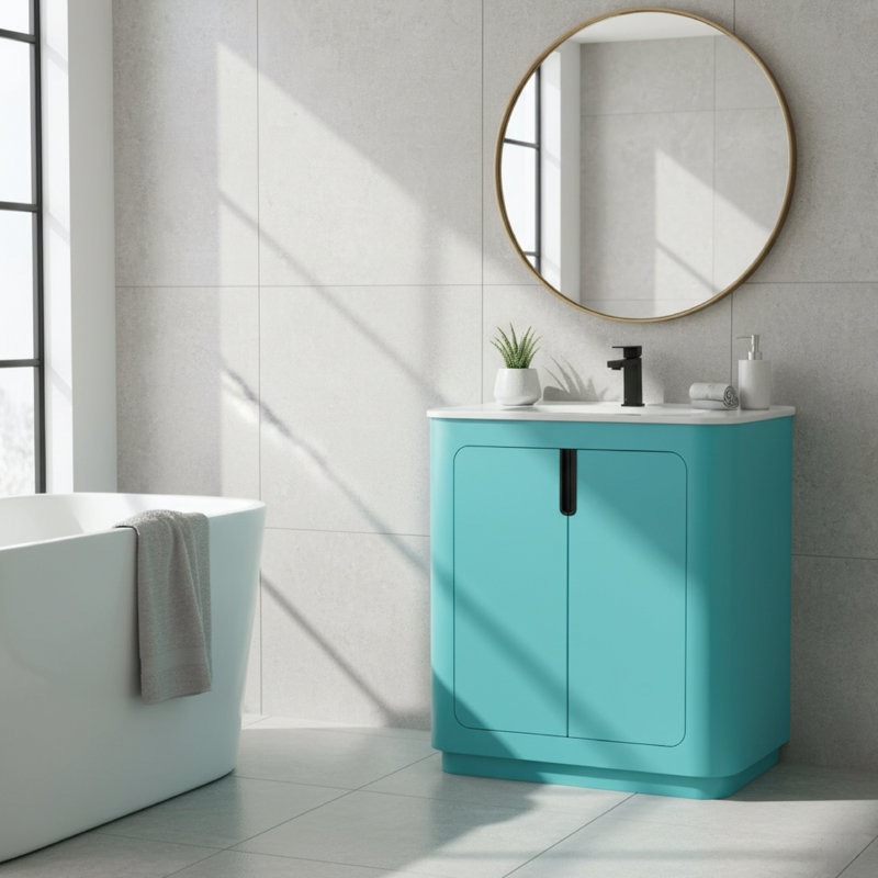 Rangement de salle de bain Flavil, Bleu, Or