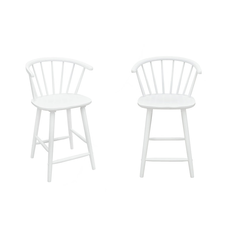 2Pc White Contemporary Counter Height Stool Chair Spindle Back Wooden Kitchen Dining Room Furniture, White