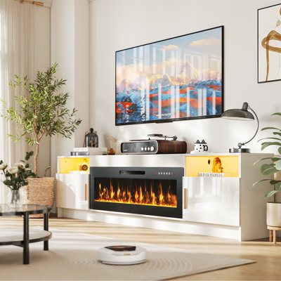 80" Fireplace TV Stand with 42" Electric Fireplace,20 Colors LED Lights Entertainment Center for Living Room