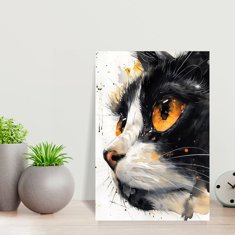 «Curious Cat Profile», art mural contemporain, H 18 po x l 12 po