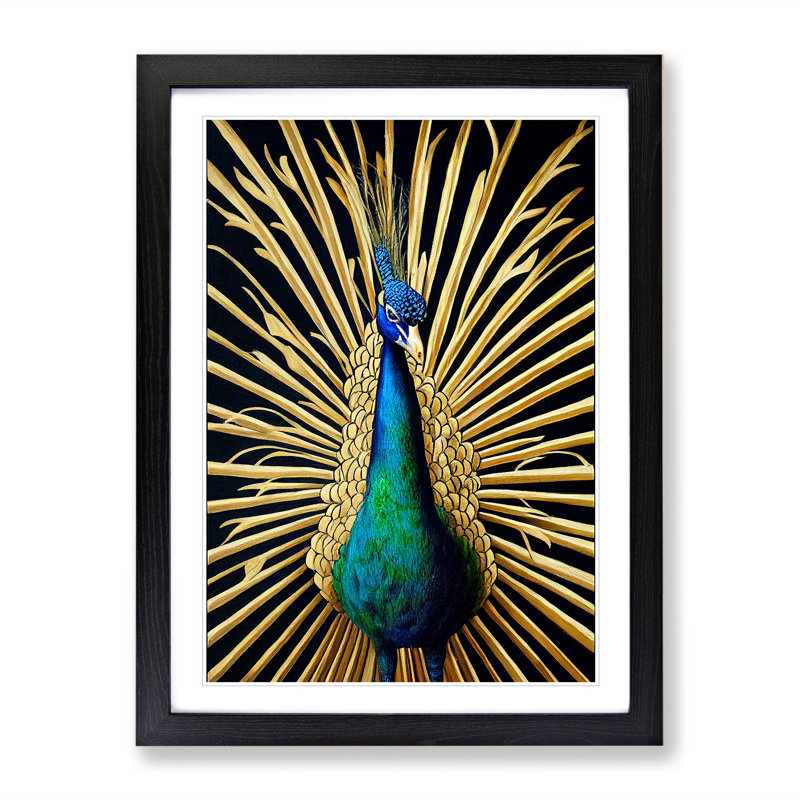 XV1022-4015X Sparkling Peacock - Single Picture Frame Print, Black, 46cm H x 34cm W x 2cm D