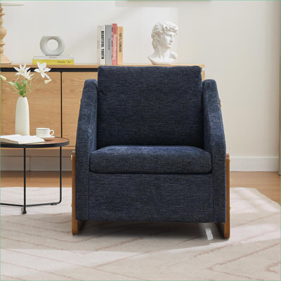 Sky Blue Chenille Upholstered Accent Chair, Set of 1 Modern Wooden Frame Leisure Armchair for Living Room Bedroom, Adults