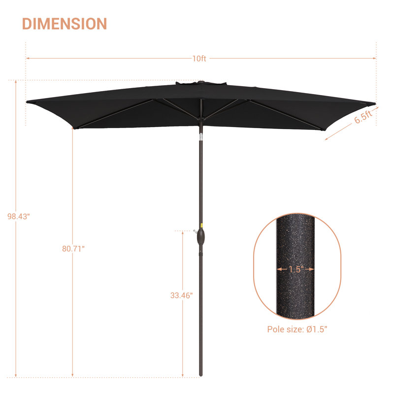 Parasol de marché rectangulaire 10' x 6,5', Noir, noir, noir, noir