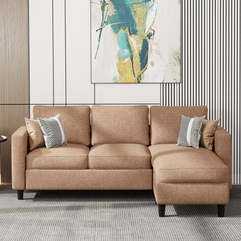 Roshod 73.6" Upholstered Sofa Couch with Ottoman, Brown Polyester Blend