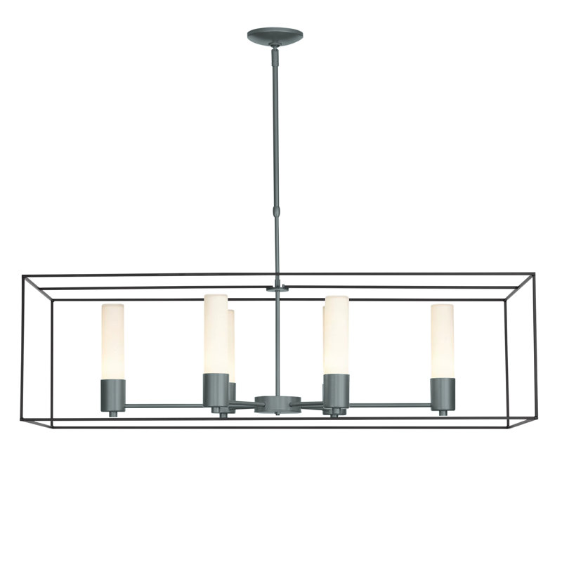 Luminaire suspendu linéaire à 6 lumières pour îlot de cuisine Portico, Opale, Argenté, Noir