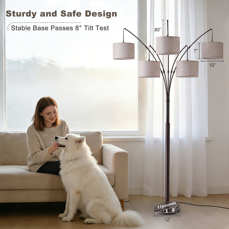 Smart 80" 5-Light Arc Floor Lamp With APP & Remote, Adjustable Heads, Dimmable 3000K-6000K For Living Room, Bronze