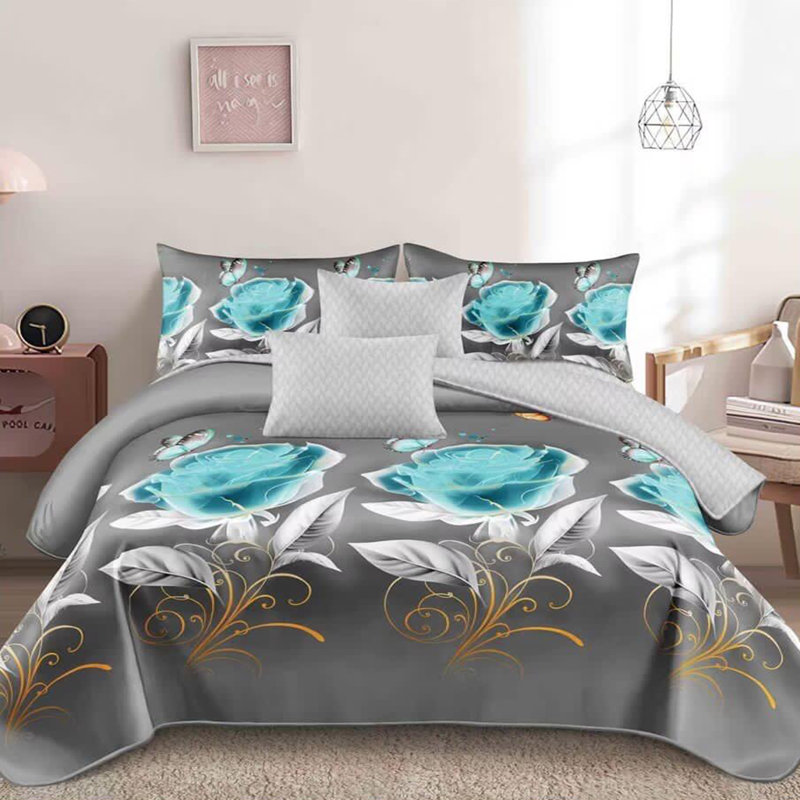 Microfiber Floral Duvet Cover Set, King Duvet Cover + 3 Additional Pieces