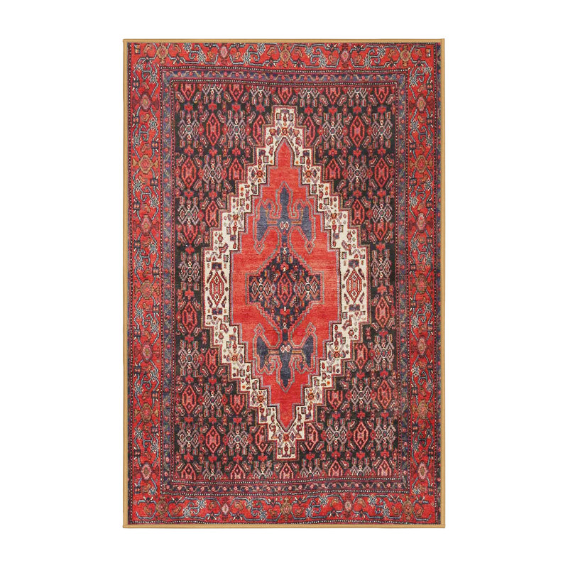 Tapis traditionnel rouge / noir / crème, Rectangle 4 pi x 6 pi