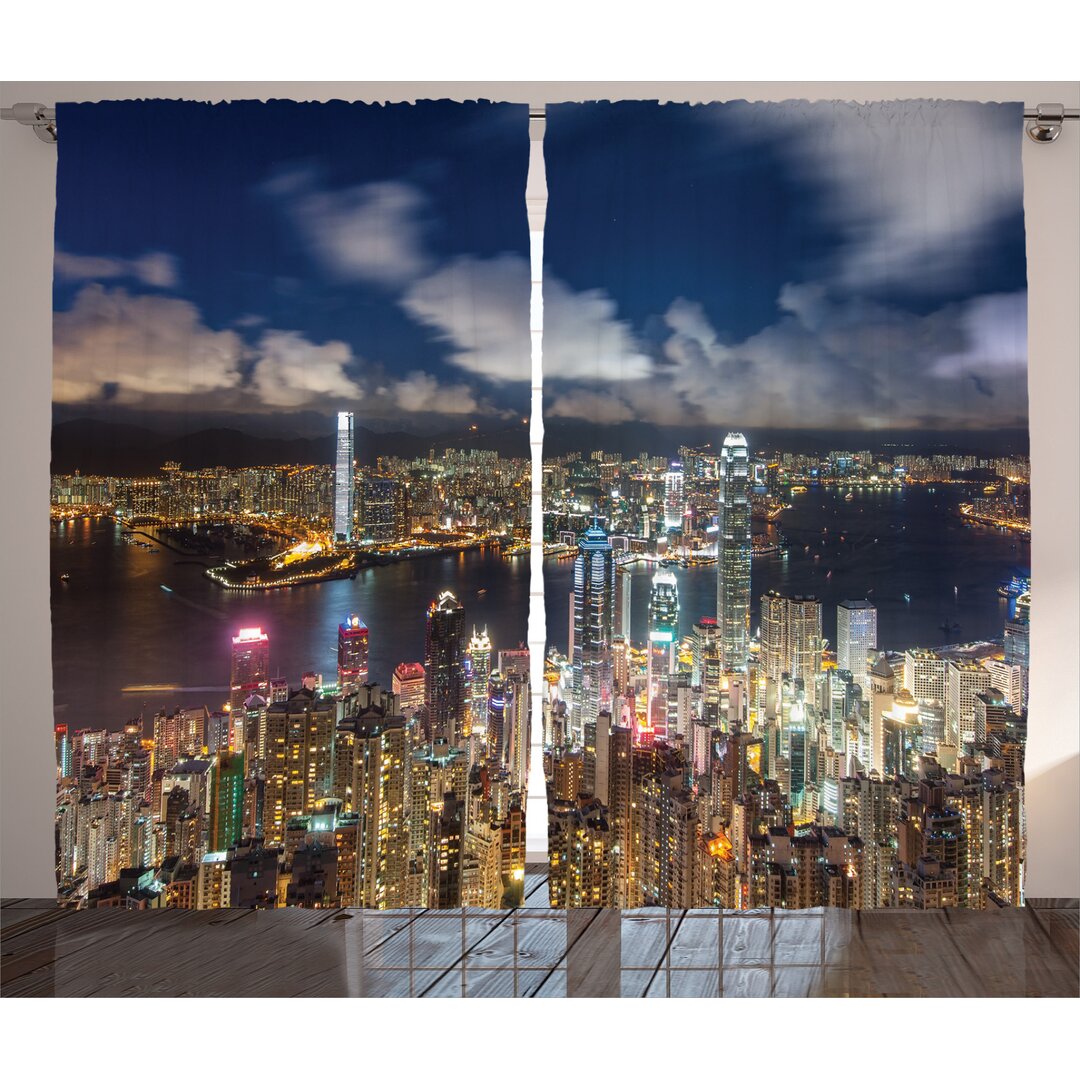 Rustikaler Vorhang, Night View Hong Kong, Landschaft, Weiß