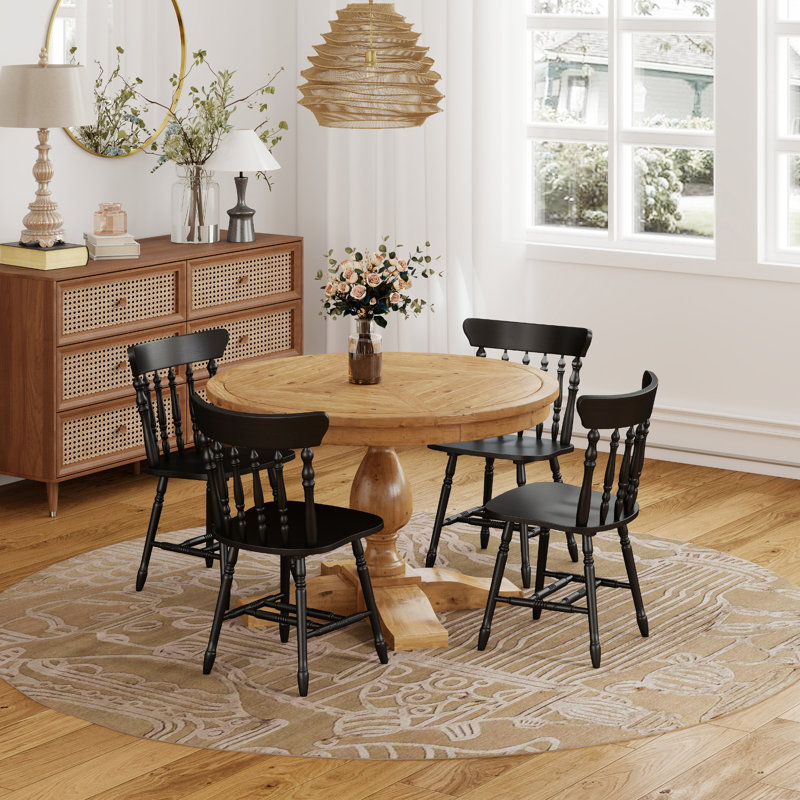 Windsor Back Solid Wood Dining Chair Slat Back Side Chair For Kitchen/Dining Room, Black