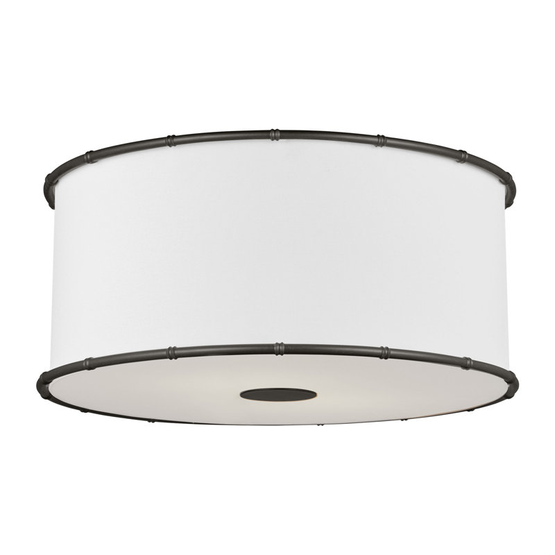 Dartmore Silk Screen White Inside Clear Outside Glass Diffuser And White Linen Fabric Shade Flush Mount, Aged Iron