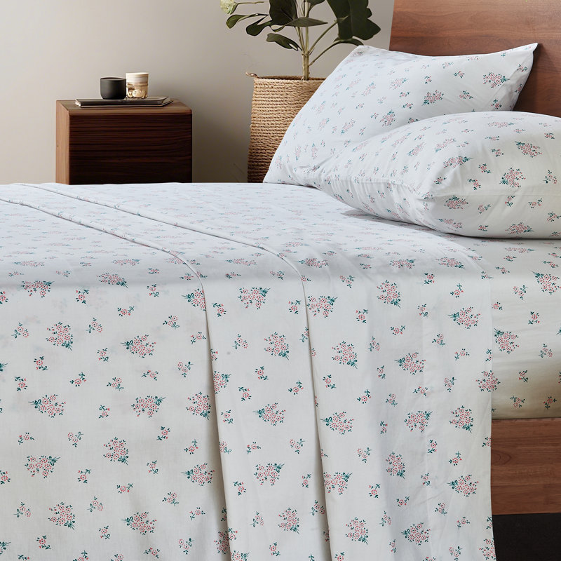 Ensemble de draps 100% coton, Ensemble de draps pour très grand lit avec 2 taie, Rose / floral 1