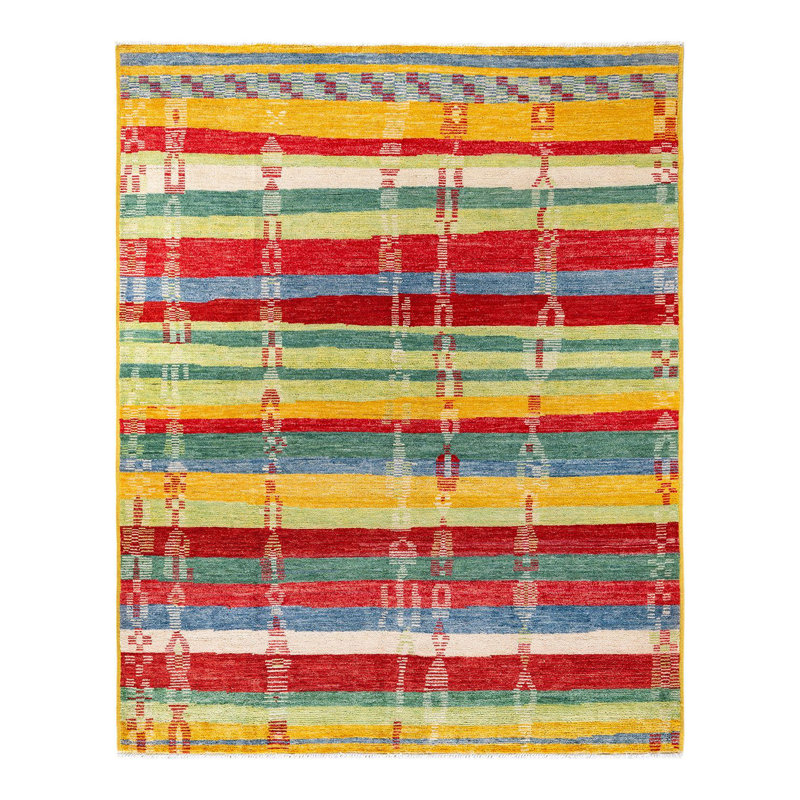 Overyed One-of-a-Kind Rectangle 8'2" X 10'1" New Age Wool Area Rug Red/Yellow/Green