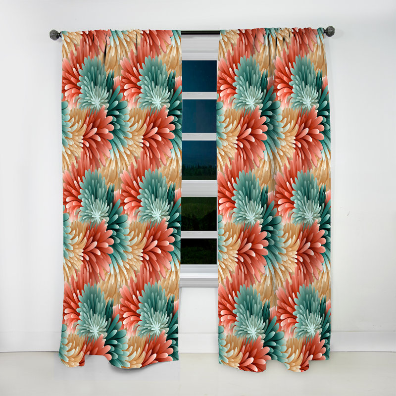 Coral Illusion Tropical Pattern II - Tropical Velvet Curtain - Room Darkening - 1 panel, 52" W x 90" L