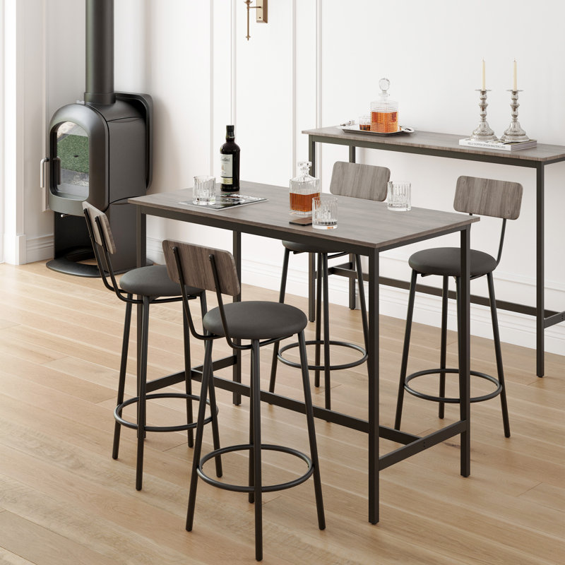 Ensemble de table de bar avec 4 tabourets de bar en polyuréthane avec dossier, gris, L 47,24 po x l 23,62 po x H 35,43 po