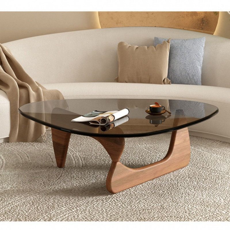 Table basse Rave en verre trempé avec pieds en bois massif