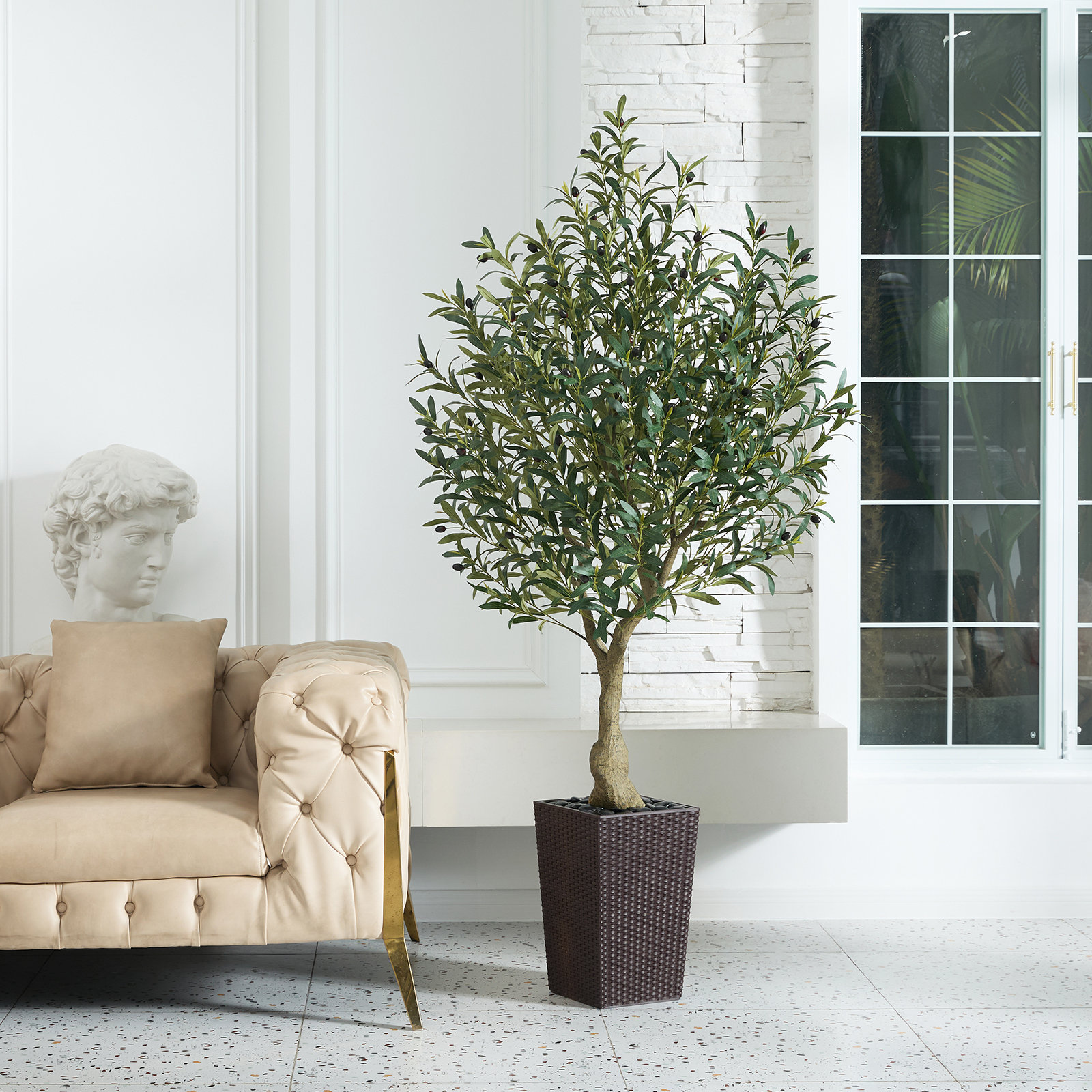 Adcock Olive Tree in Decorative Vase, Brown, 72" H x 16" W x 24" D