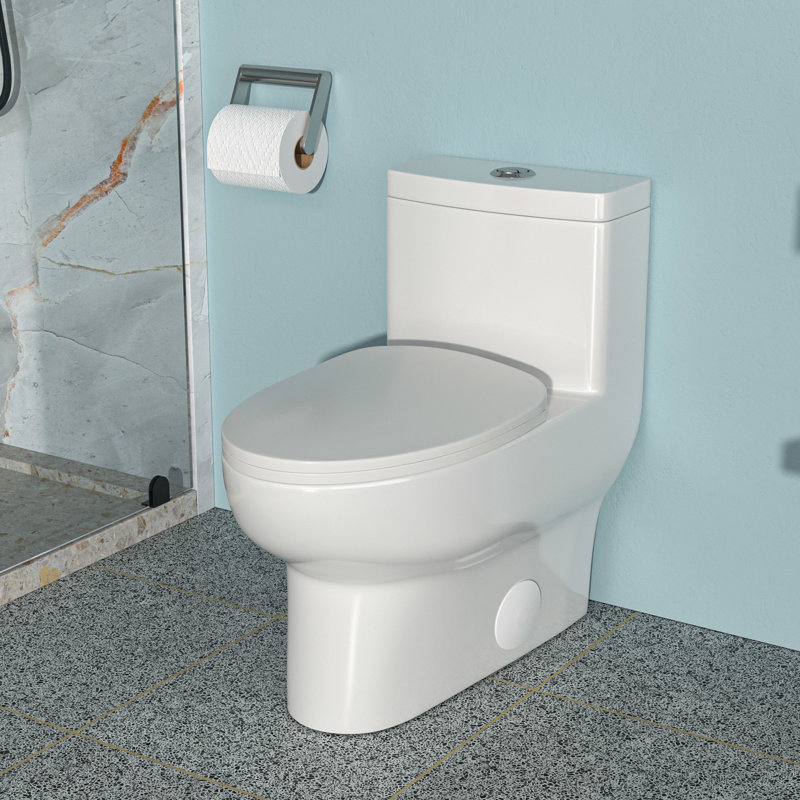 Toilette en céramique avec chasse d'eau puissante à siphon et housse de siège silencieuse - Amélioration de la salle de bain