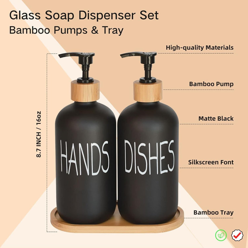 Glass Soap Dispenser Set With Bamboo Tray