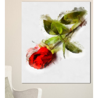 «Red Rose with Stem Dessin», reproduction d'art sur toile tendue