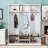 Entryway Hall Tree with Bench, 3 Top Cubbies, 6 Hooks, Side Cabinets and Shoe Storage-129699239
