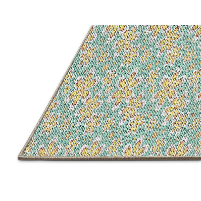 Tapis floral vert / jaune, Rectangle 5 pi x 7 pi