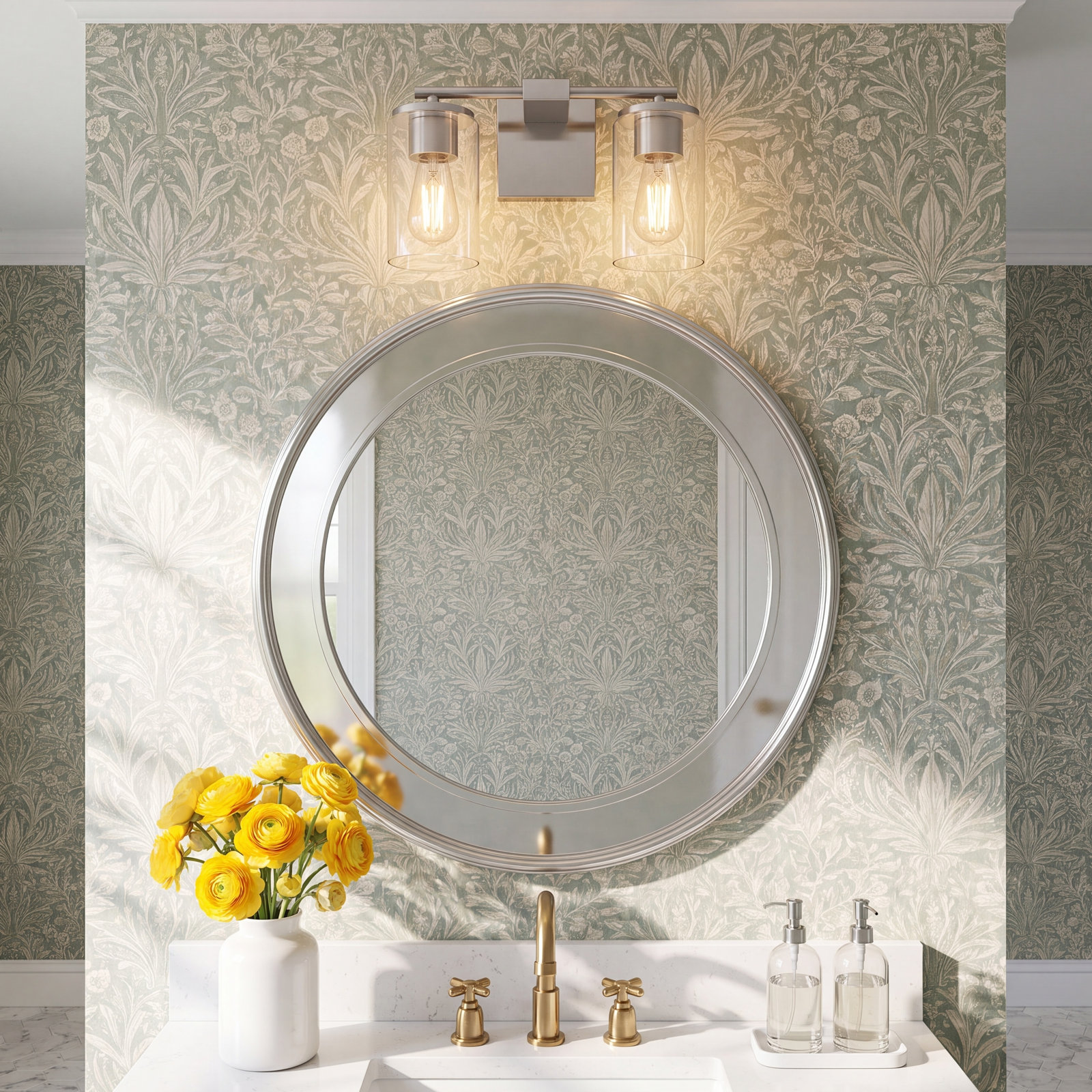 Gabi Linear Vanity Light, Nickel, 2 Lights