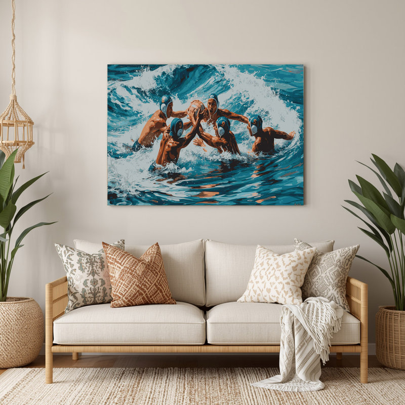 Sports nautiques, water-polo, art mural en métal bleu, H 12 po x l 18 po