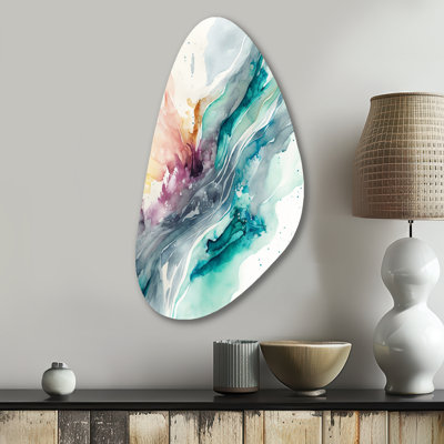 Celebrations In Turquoise Shades Of Blue III - Abstract Liquid Ink Fall Shape Assymterical Metal Wall Art