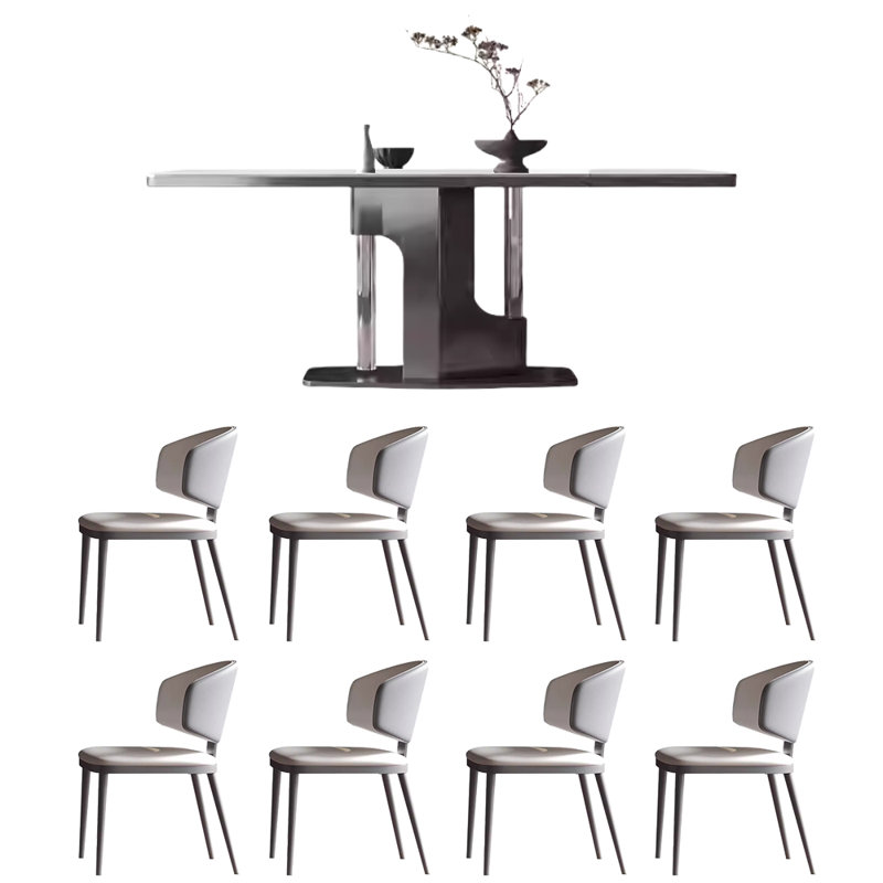 High-end minimalist rectangular  table and chair, White