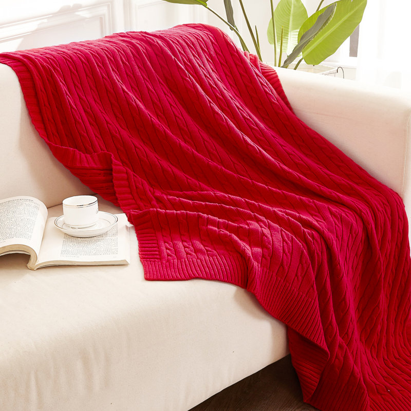 Couverture en coton tricoté , Rouge, L 67 po x l 51 po