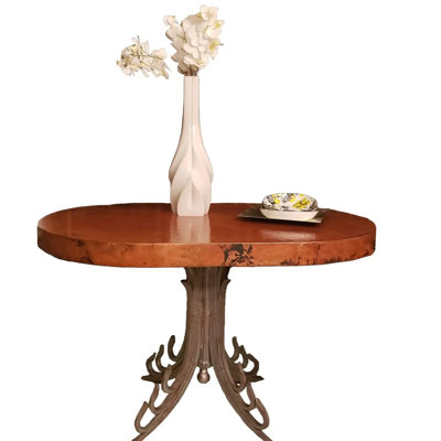Table de vestibule ovale en cuivre martelé 48 po avec base en fer forgé forgé à la main