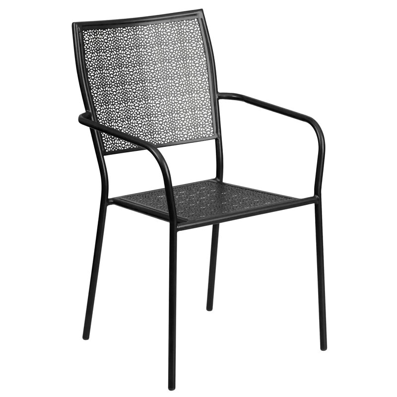 Amaaya 35.25'' Round Indoor-Outdoor Steel Patio Table Set with Square Back Chairs, Black, 5 Pieces: Table, 4 Chairs