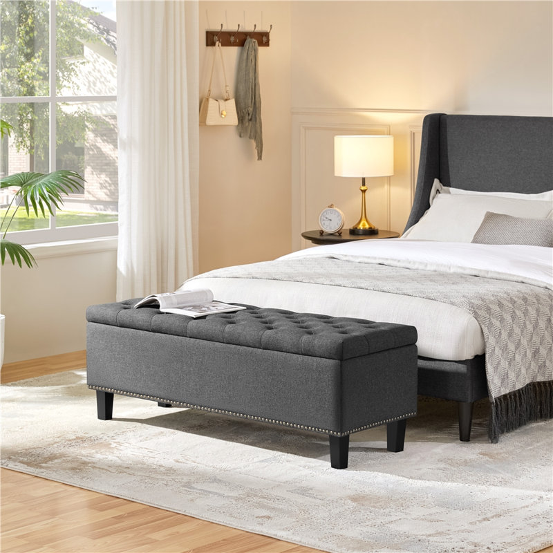 Banc de rangement rembourré Riella, H 18 po x l 49 po x P 17,5 po