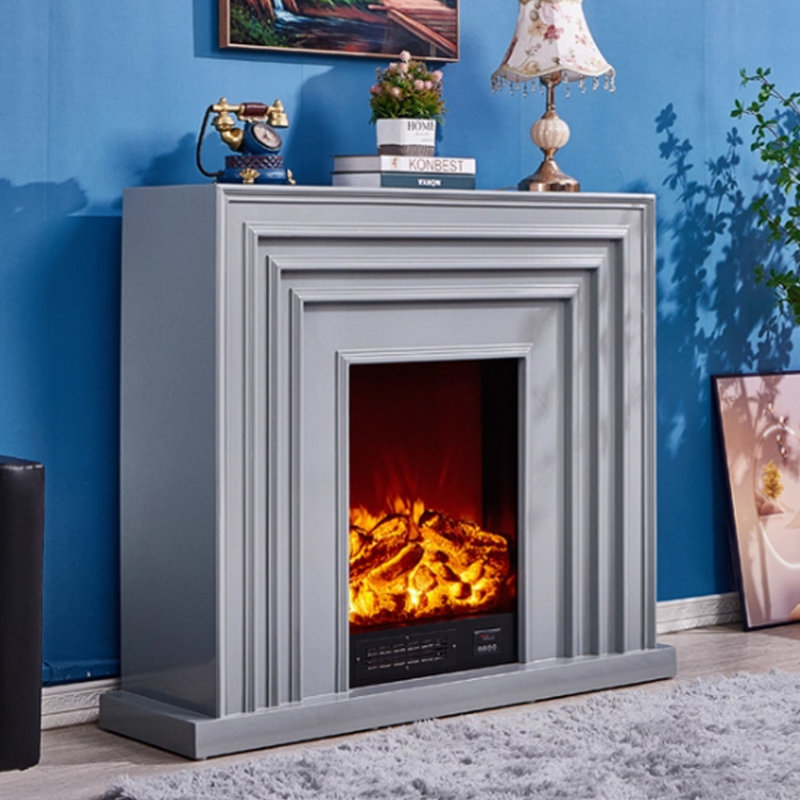 Foyer électrique gris en bois massif, Gris, H 43,31 po x l 59,06 po x P 12,6 po