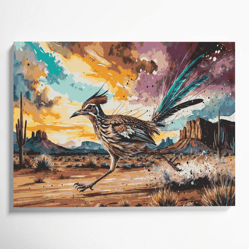 «Southwestern Animals» Roadrunner 47, art mural sur toile brune, H 11 po x l 14 po