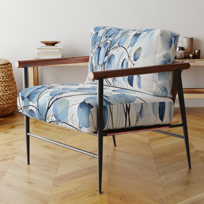 Chaise avec accoudoirs rembourrée en velours Blue Leaves On Branch III