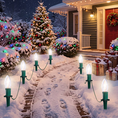 Christmas Pathway Lights Outdoor,30.75 FT 24 C9 LED Walkway Lights with Marker Stakes,Outdoor Christmas Lights for House Christmas Decorations