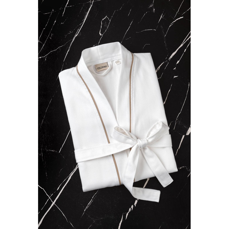 Peignoir 100% coton mi-mollet avec poches, G / TG, Blanc