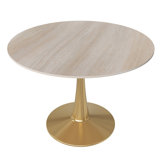 Seybert Round Dining Table with MDF Top and Gold Stainless Steel Pedestal Base - Seats 4 Person for Kitchen and Dining Room