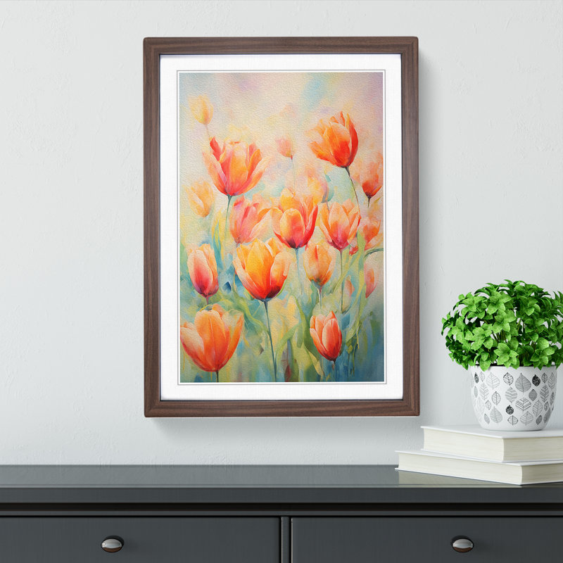 Tulip Flower Impressionism No.3 - Framed Print, 34cm H x 25cm W x 2cm D, Walnut 