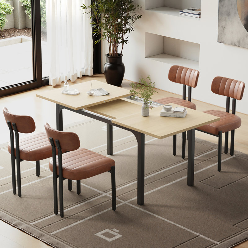 Extendable Dining Table Set With 2 Upholstered Chairs, Yellow