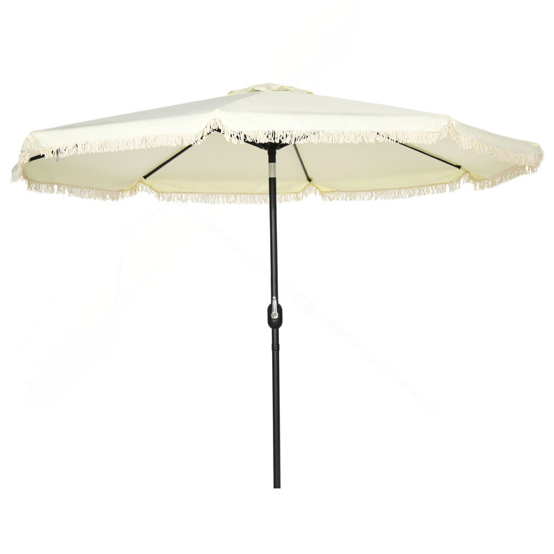 Parasol de patio de 9 pi avec bouton poussoir inclinable et manivelle Outsunny, Blanc, crème