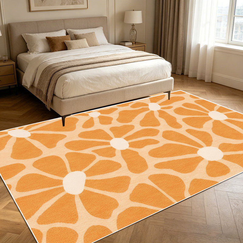 1PC warm orange vintage retro daisy floral printed area rugs, Soft and Comfortable, easy-to-maintain, machine washable Indoor floor mat, suitable for living room, bedroom, dining area, entryway, backyard patio, kitchen nook, porch, Home Decor, Outdoo