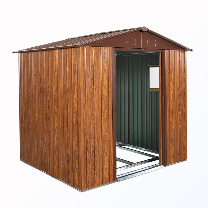 Abri de jardin avec fondations en métal, 72.44" H x 72.44" W x 63.78" D, Brun
