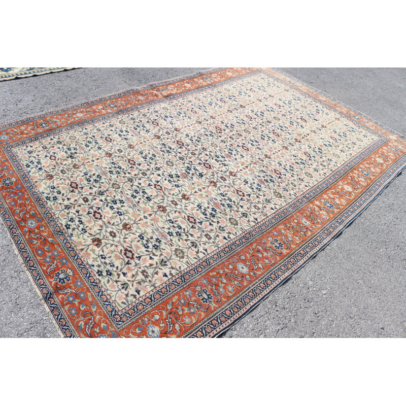 Grand tapis turc rétro en laine orange pour le salon - Design surdimensionné organique idéal pour rehausser votre décor