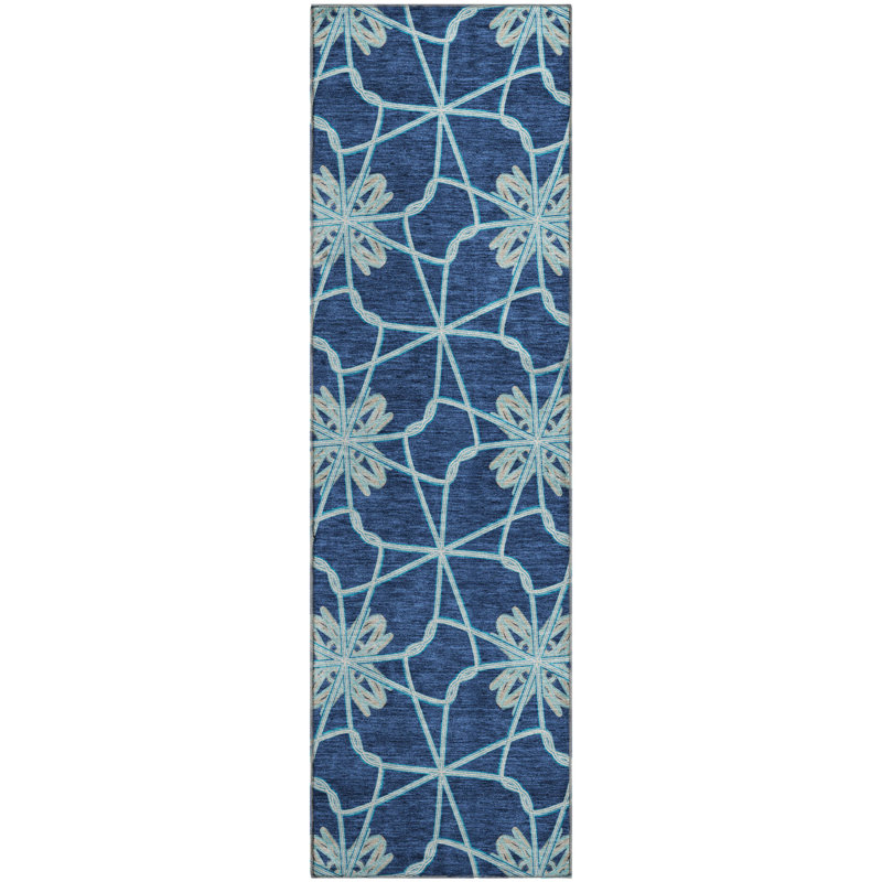Premium Machine Washable Prisco Navy Rug, Runner 2'3" x 7'6"