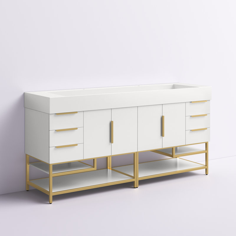 Ensemble de meuble-lavabo double 71 po Ridley, Blanc très luisant, Blanc
